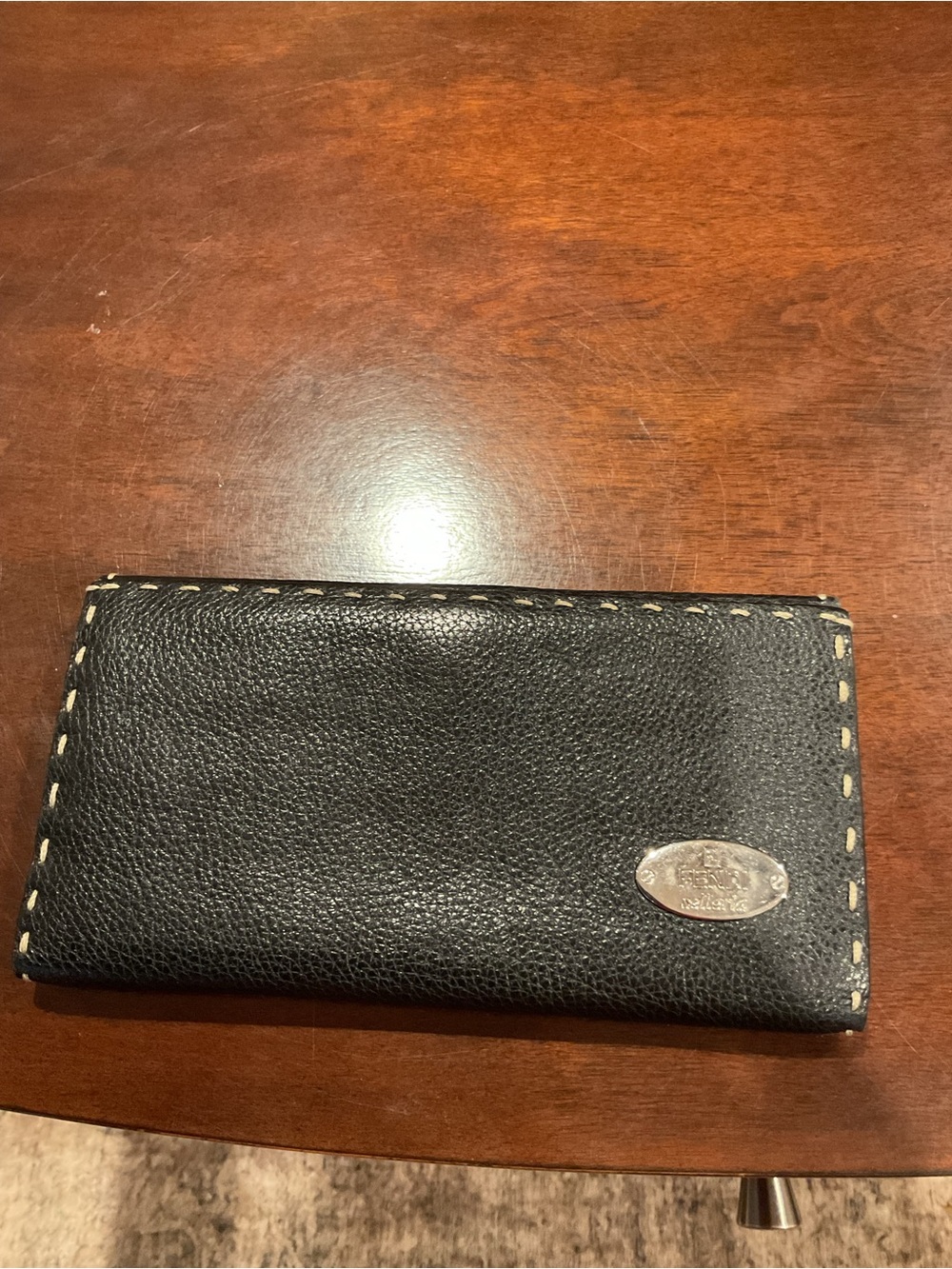 Fendi Black Leather Wallet with Contrast Stitching